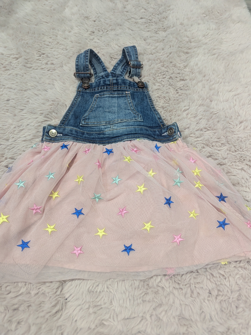 Denim-Top Pink Tulle Star Skirt Overalls for Kids